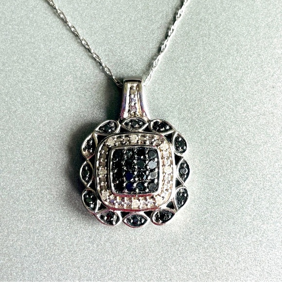 Black & White Diamond Sterling Silver LJ Designer Cushion Shape Pendant … - Picture 1 of 10